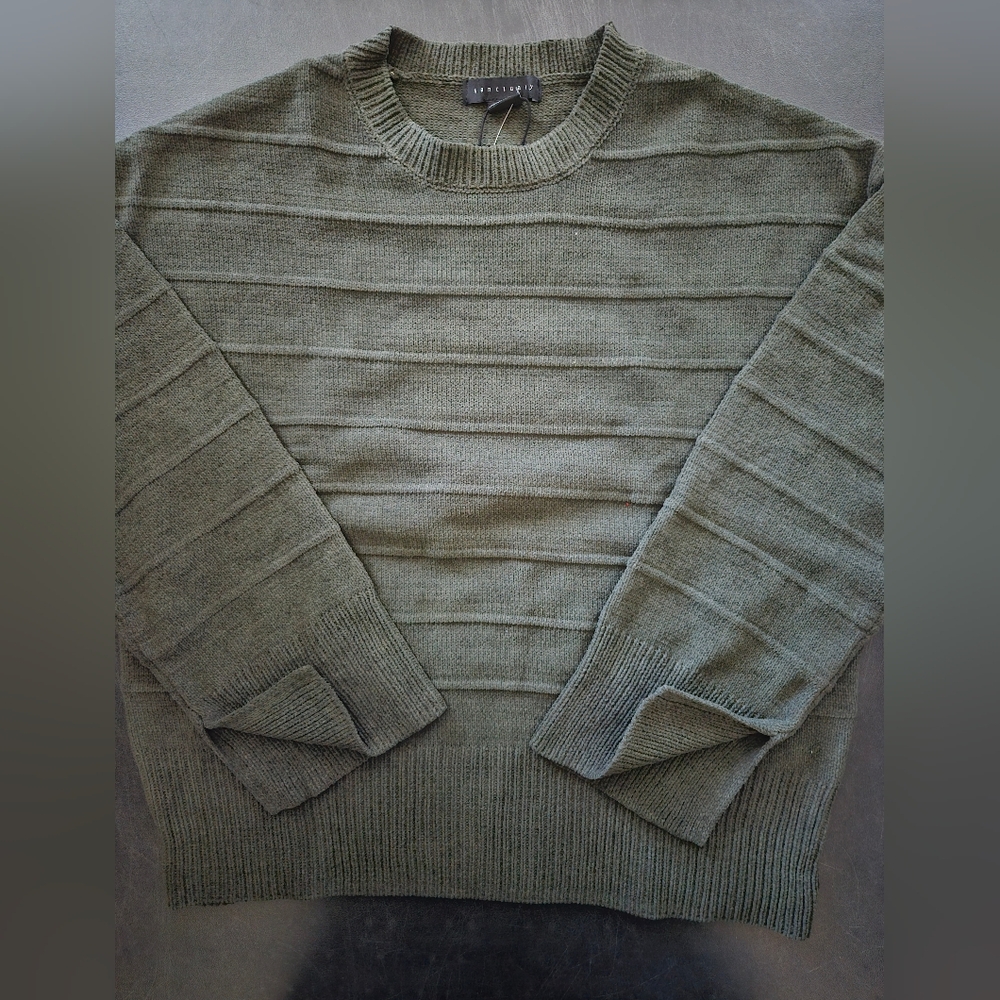 NWT - Sanctuary Ottoman Stitch Tan "Forest Green" Crewneck Sweater - Size XL